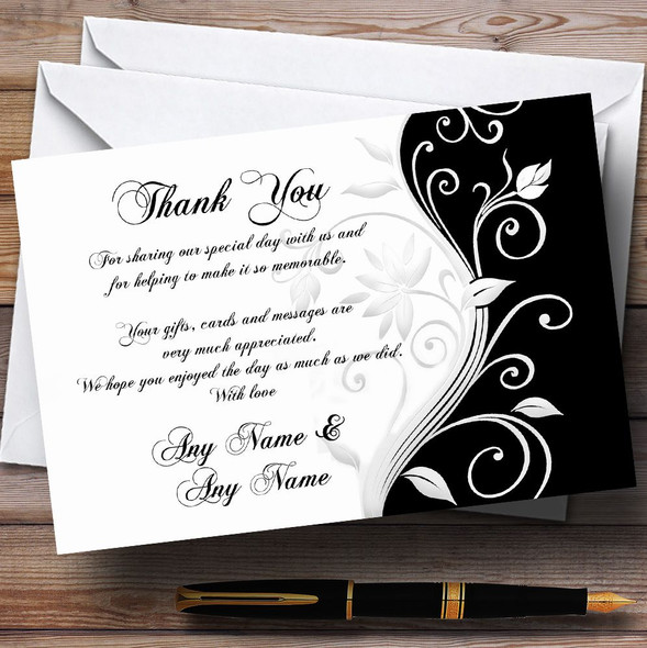 White Black Scroll Personalised Wedding Thank You Cards