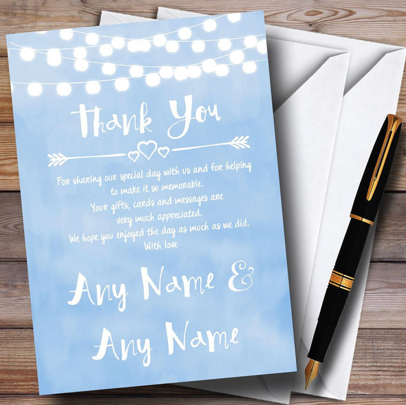 Powder Blue Lights Watercolour Personalised Wedding Thank You Cards