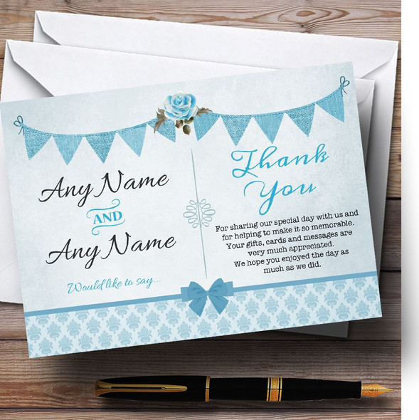 Vintage Rustic Style Bunting Powder Baby Blue Personalised Thank You Cards