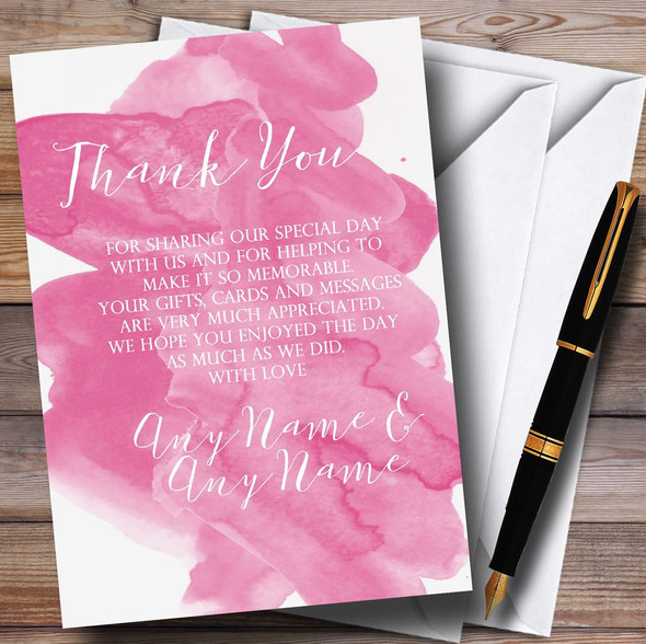 Warm Pink Watercolour Personalised Wedding Thank You Cards