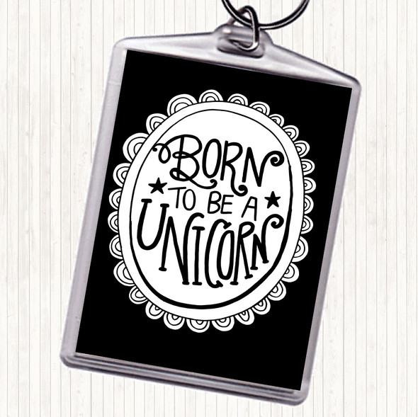 Black White Born-To-Be-Unicorn Quote Bag Tag Keychain Keyring