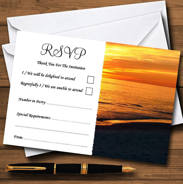 Beach At Sunset Romantic Abroad Personalised RSVP Cards