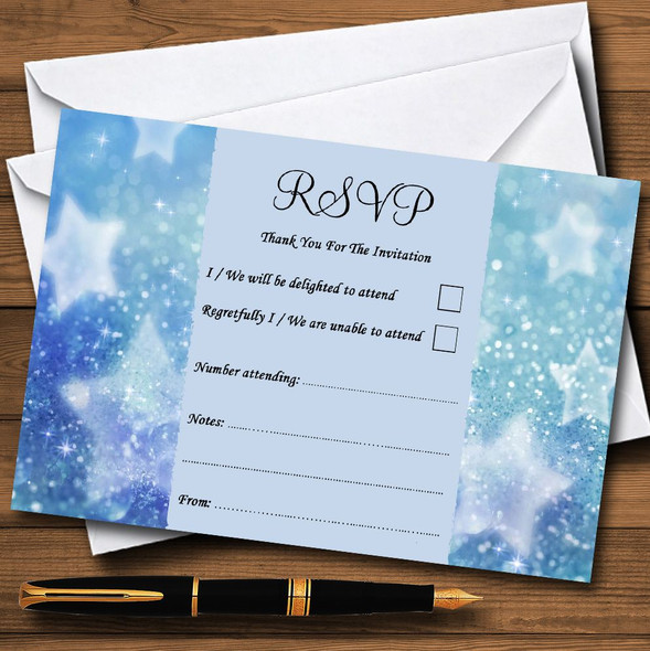 Crystal Blue Stars Personalised RSVP Cards