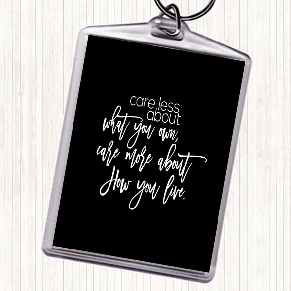 Black White Care Less Quote Bag Tag Keychain Keyring