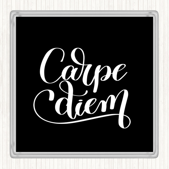 Black White Carpe Diem Swirl Quote Drinks Mat Coaster