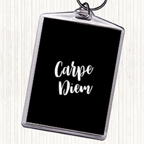 Black White Carpe Diem Quote Bag Tag Keychain Keyring