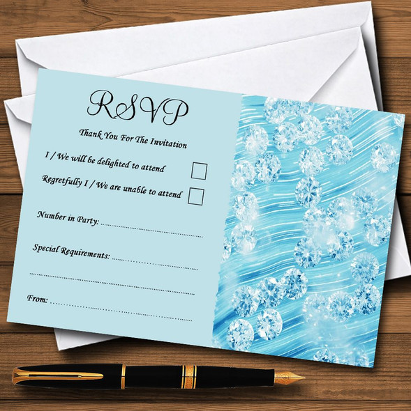 Pale Baby Blue Crystals Pretty Personalised RSVP Cards