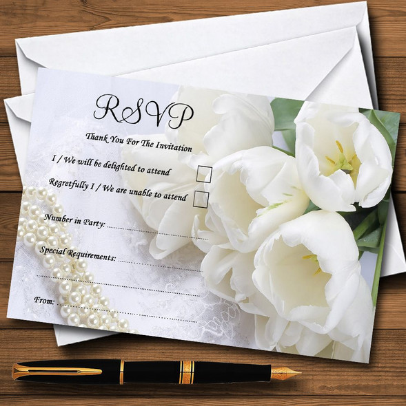 White Rose And Romantic Lace Personalised RSVP Cards