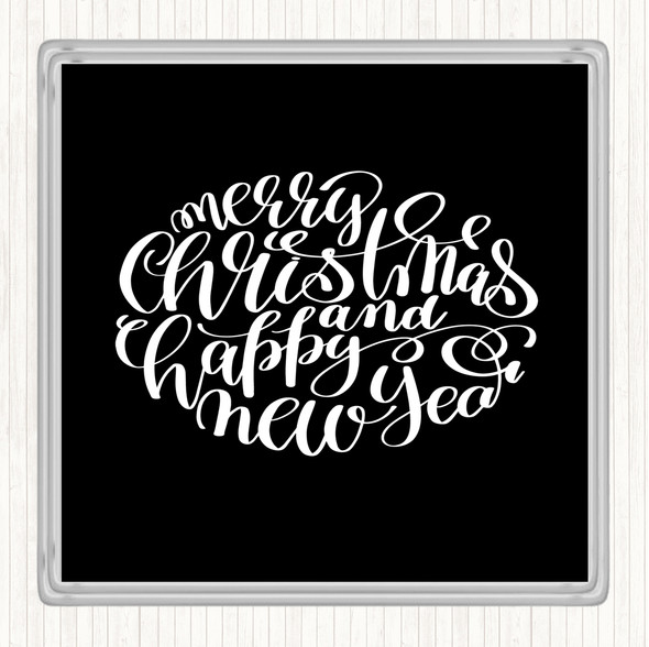 Black White Christmas Merry Xmas Happy New Year Quote Drinks Mat Coaster