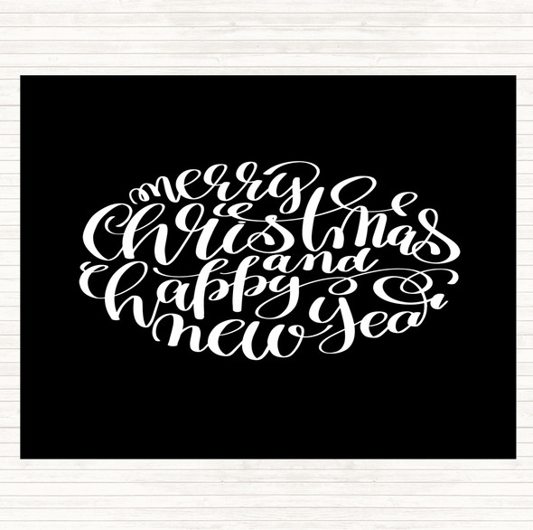 Black White Christmas Merry Xmas Happy New Year Quote Dinner Table Placemat