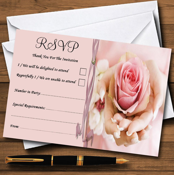 Pink Lilac Flower In Hand Personalised RSVP Cards