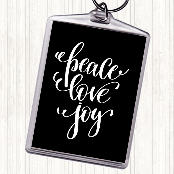Black White Christmas Peace Love Joy Quote Bag Tag Keychain Keyring