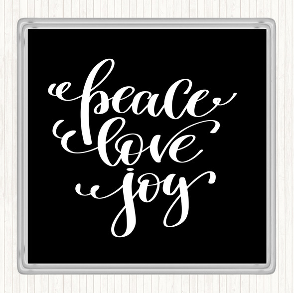 Black White Christmas Peace Love Joy Quote Drinks Mat Coaster