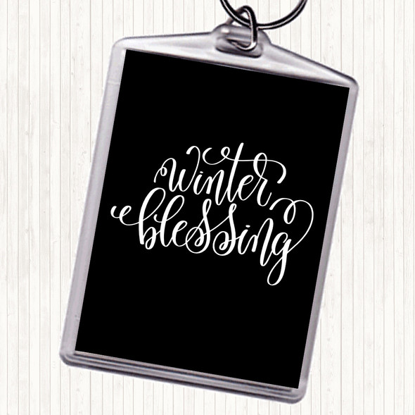 Black White Christmas Winter Blessing Quote Bag Tag Keychain Keyring