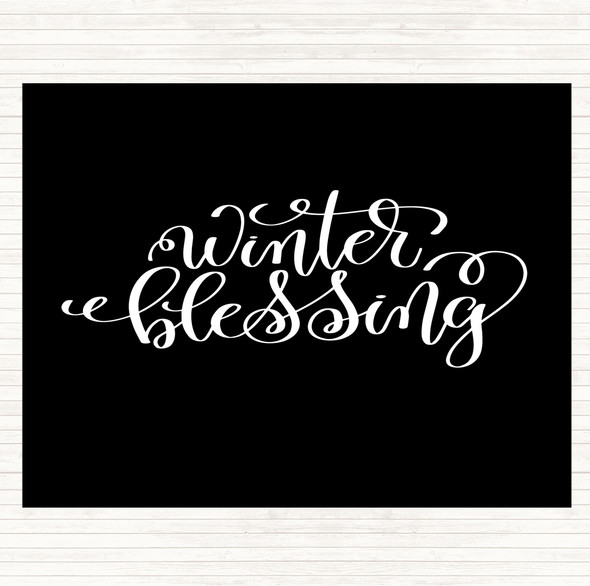 Black White Christmas Winter Blessing Quote Mouse Mat Pad