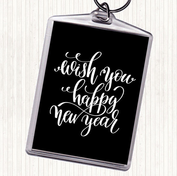 Black White Christmas Wish Happy New Year Quote Bag Tag Keychain Keyring