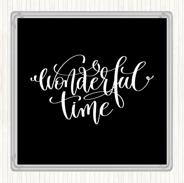 Black White Christmas Wonderful Time Quote Drinks Mat Coaster