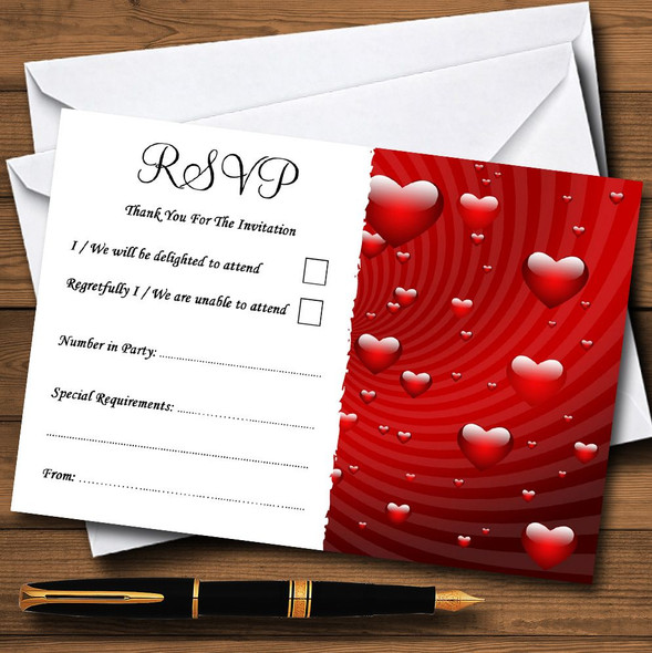 Deep Red Romantic Love Hearts Personalised RSVP Cards