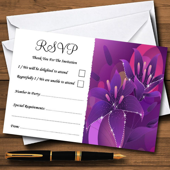 Purple Pink Lily Personalised RSVP Cards
