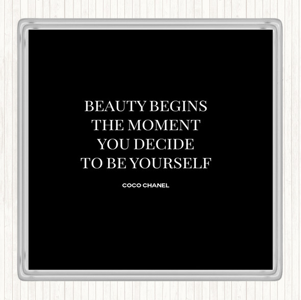 Black White Coco Chanel Be Yourself Quote Drinks Mat Coaster