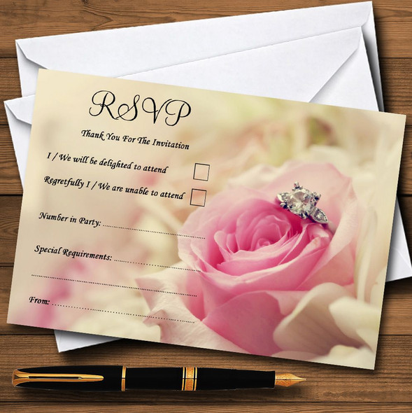 Stunning Pale Pink Rose & Diamond Personalised RSVP Cards