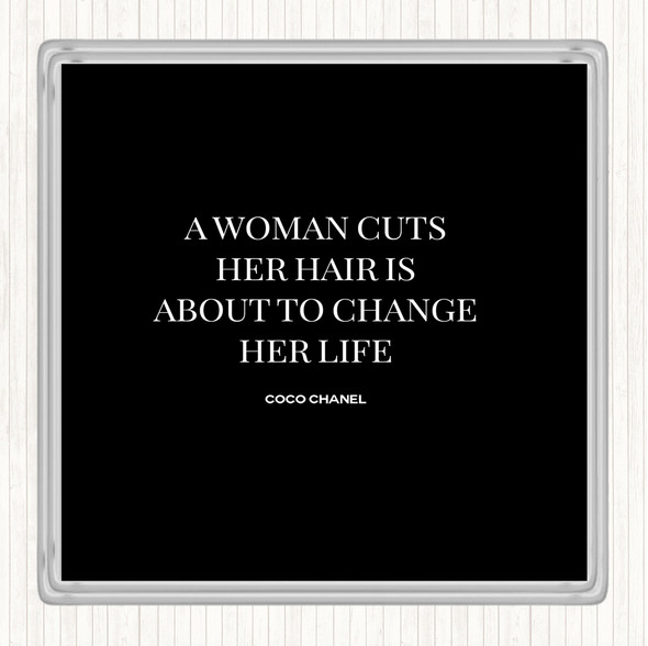 Black White Coco Chanel Cut Hair Quote Drinks Mat Coaster