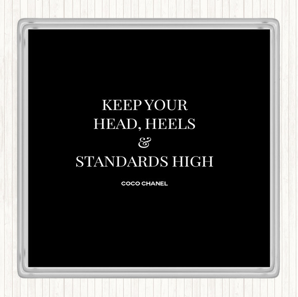 Black White Coco Chanel High Standard & Heels Quote Drinks Mat Coaster