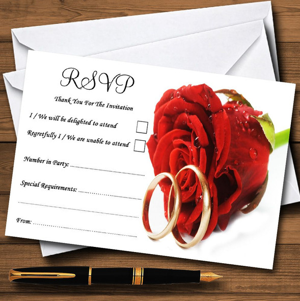 Red Romantic Rose Rings Personalised RSVP Cards