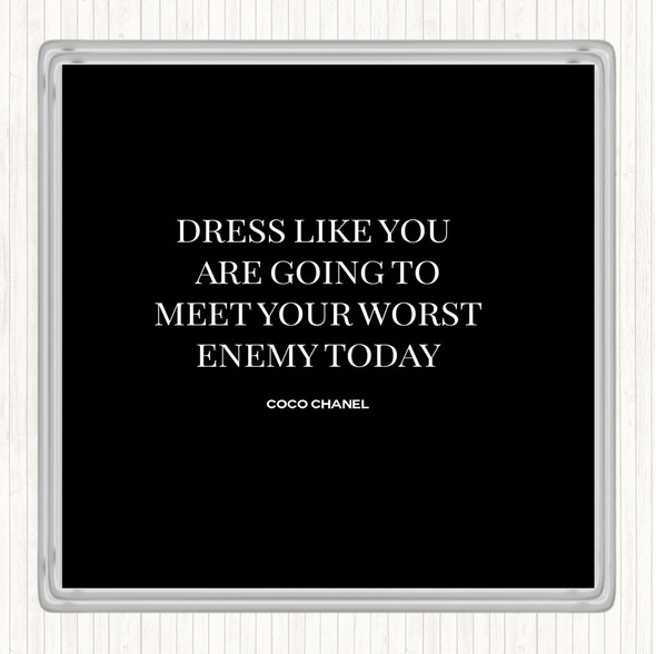 Black White Coco Chanel Worst Enemy Quote Drinks Mat Coaster