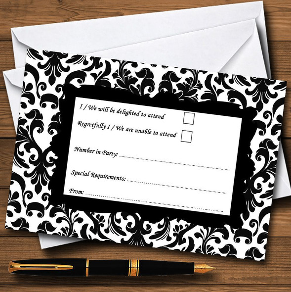 Black & White Damask Personalised RSVP Cards