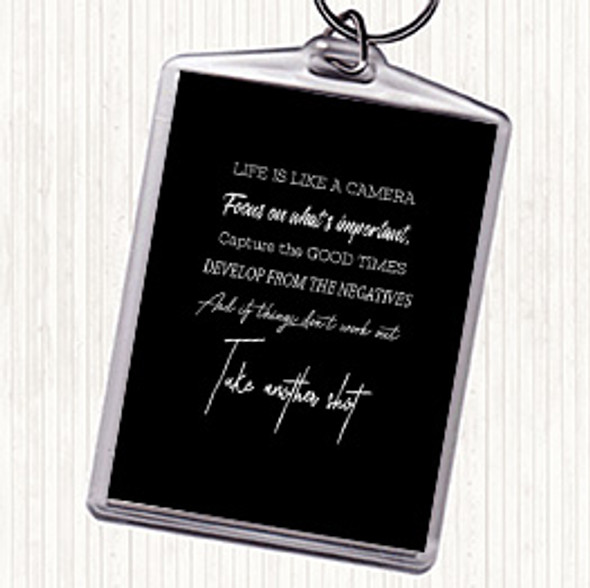 Black White Develop From Negatives Quote Bag Tag Keychain Keyring