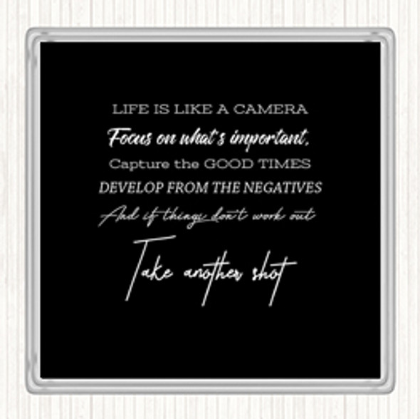 Black White Develop From Negatives Quote Drinks Mat Coaster