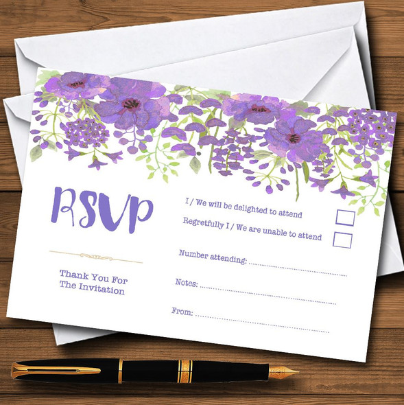 Watercolour Floral Purple Personalised RSVP Cards