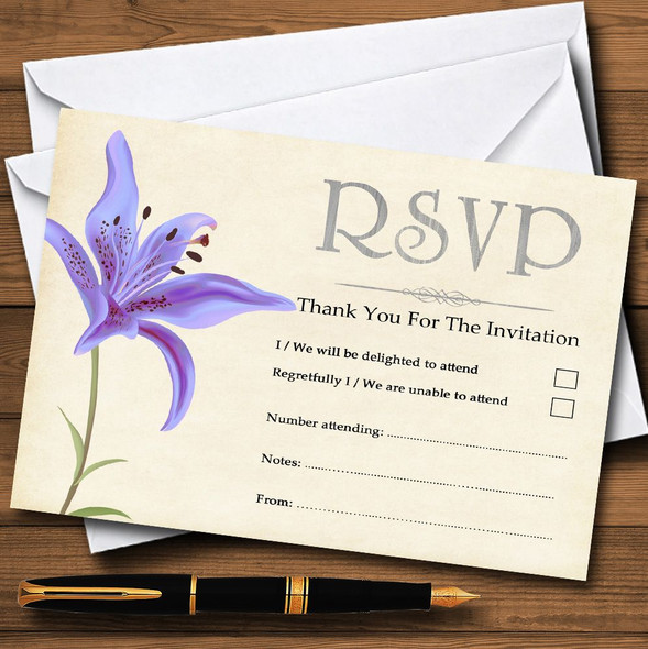 Purple Lily Vintage Personalised RSVP Cards