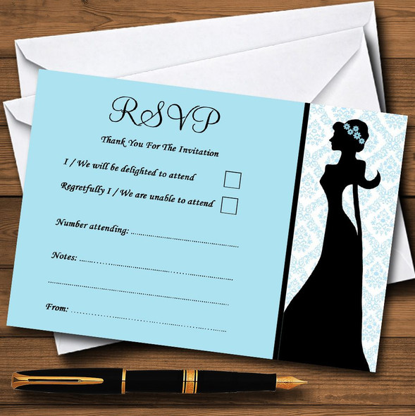 Blue Bride Silhouette Personalised RSVP Cards