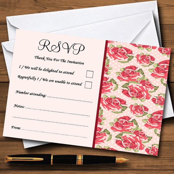 Coral Pink Floral Shabby Chic Chintz Personalised RSVP Cards