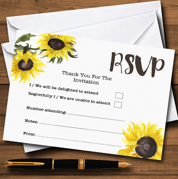 Stunning Watercolour Sunflower Personalised RSVP Cards