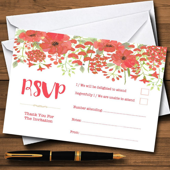 Watercolour Floral Coral Pink Personalised RSVP Cards