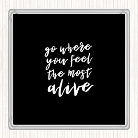 Black White Go Where You Feel Alive Quote Drinks Mat Coaster