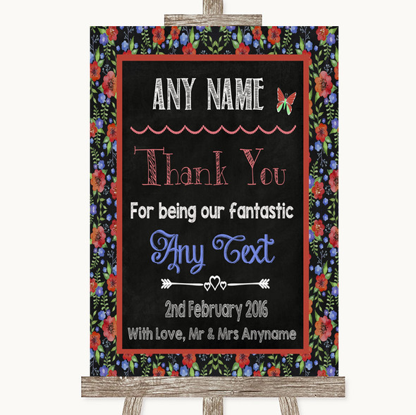 Floral Chalk Thank You Bridesmaid Page Boy Best Man Personalised Wedding Sign