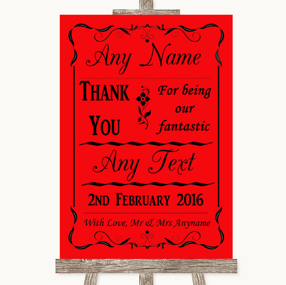 Red Thank You Bridesmaid Page Boy Best Man Personalised Wedding Sign