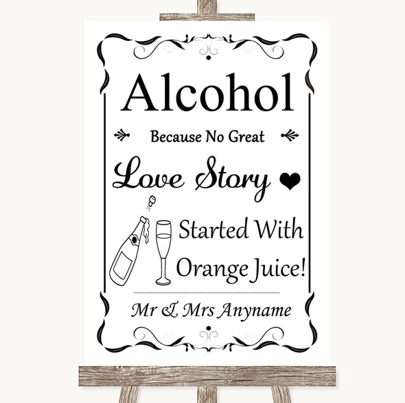 Black & White Alcohol Bar Love Story Personalised Wedding Sign