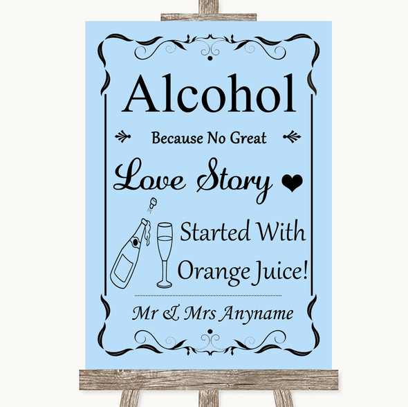 Blue Alcohol Bar Love Story Personalised Wedding Sign