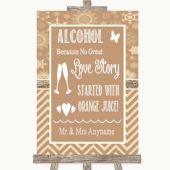 Brown Winter Alcohol Bar Love Story Personalised Wedding Sign