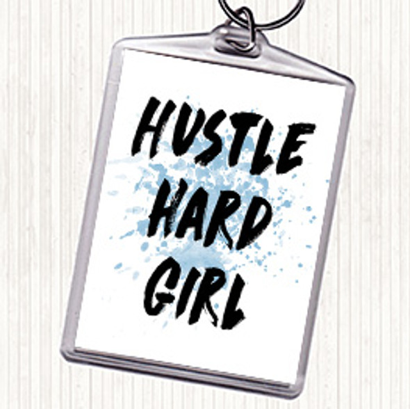 Blue White Hustle Hard Inspirational Quote Bag Tag Keychain Keyring