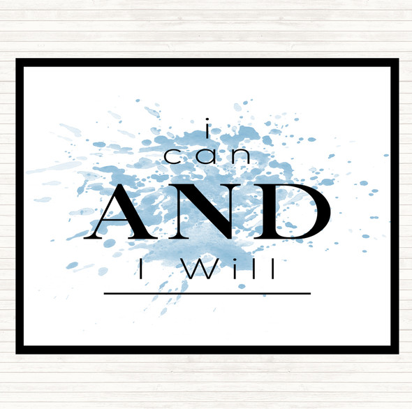 Blue White I Can And Will Inspirational Quote Mouse Mat Pad