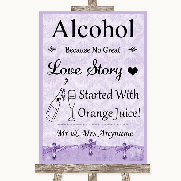 Lilac Shabby Chic Alcohol Bar Love Story Personalised Wedding Sign