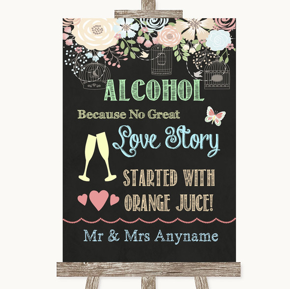 Shabby Chic Chalk Alcohol Bar Love Story Personalised Wedding Sign