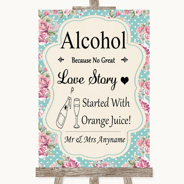 Vintage Shabby Chic Rose Alcohol Bar Love Story Personalised Wedding Sign