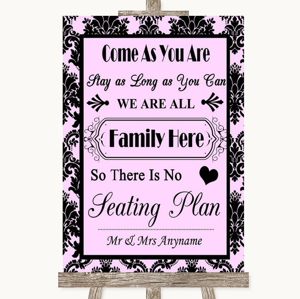 Baby Pink Damask All Family No Seating Plan Personalised Wedding Sign